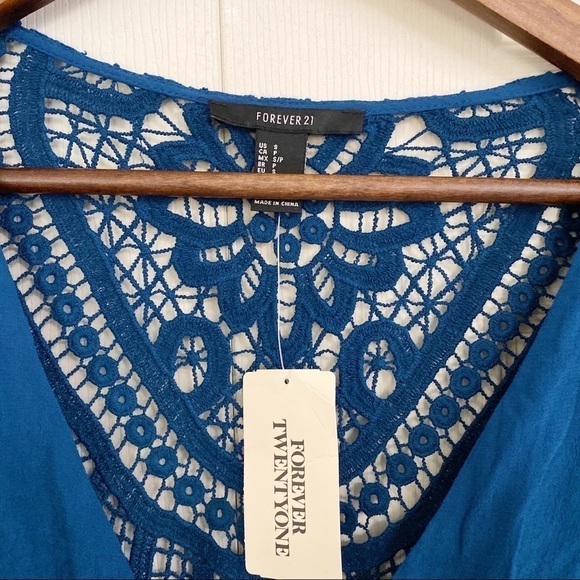 Forever 21 NWT Teal Maxi Long Sleeve Bohemian Lace Dress - Picture 2 of 10